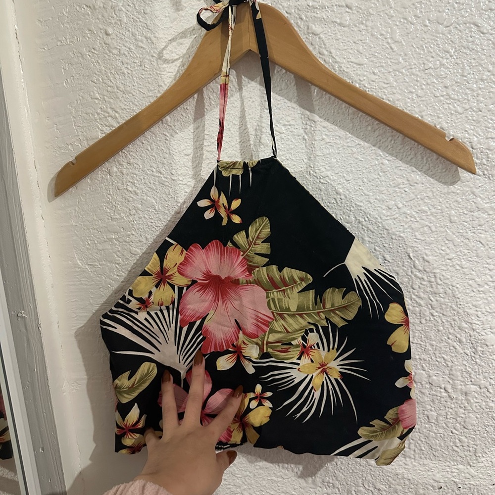 Floral Halter Neck Top - Black and Pink